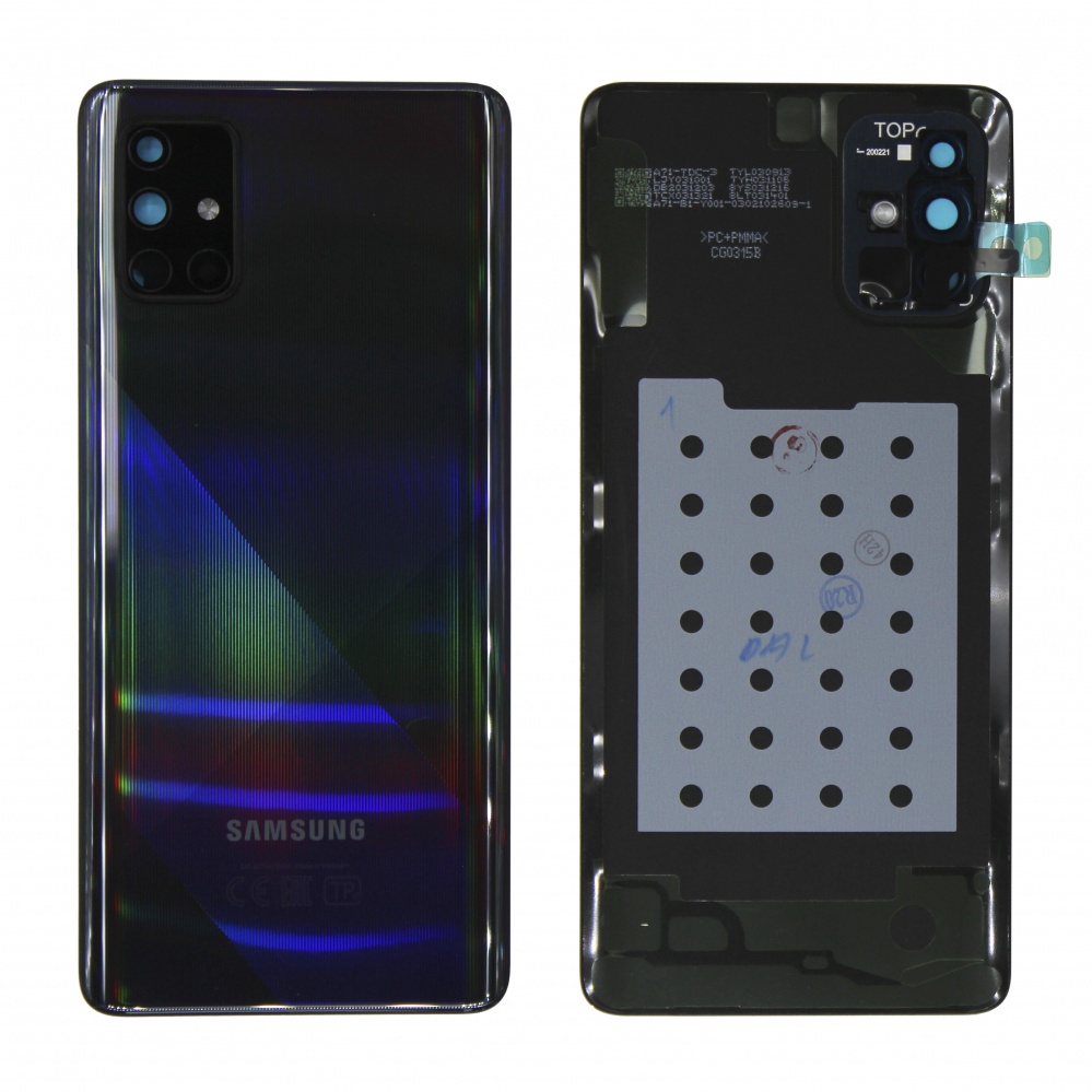 Задняя крышка для Samsung A715F (A71) (Черный) - новый OR100% со стеклом камеры