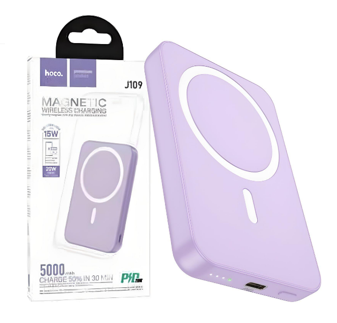 Внешний Аккумулятор (Power Bank) Hoco J109 5000 mAh,15W Magnetic (Сиреневый) Внешний Аккумулятор (Power Bank) Hoco J109 5000 mAh,15W Magnetic (Сиреневый)