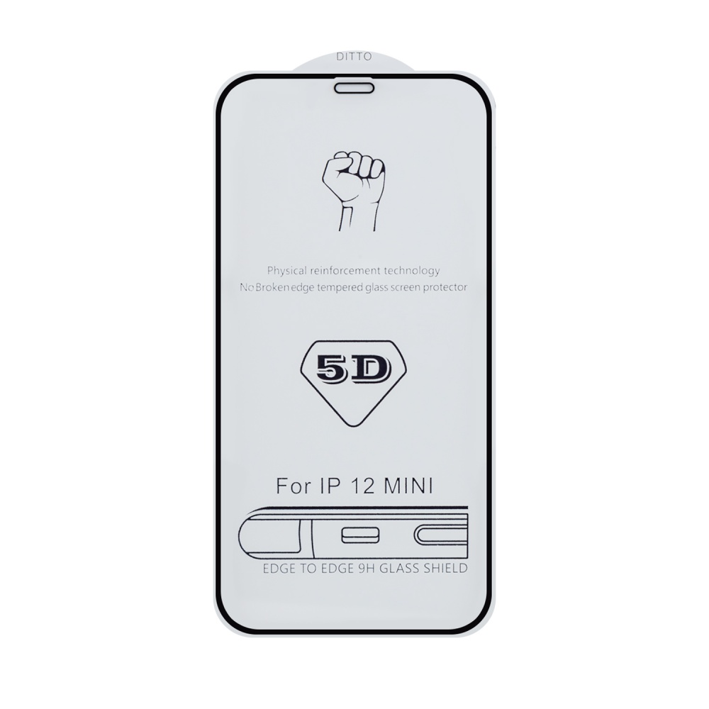 Защитное стекло "Полное покрытие" для iPhone 12 Mini (Черный) - загнутое/олеофобное покрытие Защитное стекло "Полное покрытие" для iPhone 12 Mini (Черный) - загнутое/олеофобное покрытие