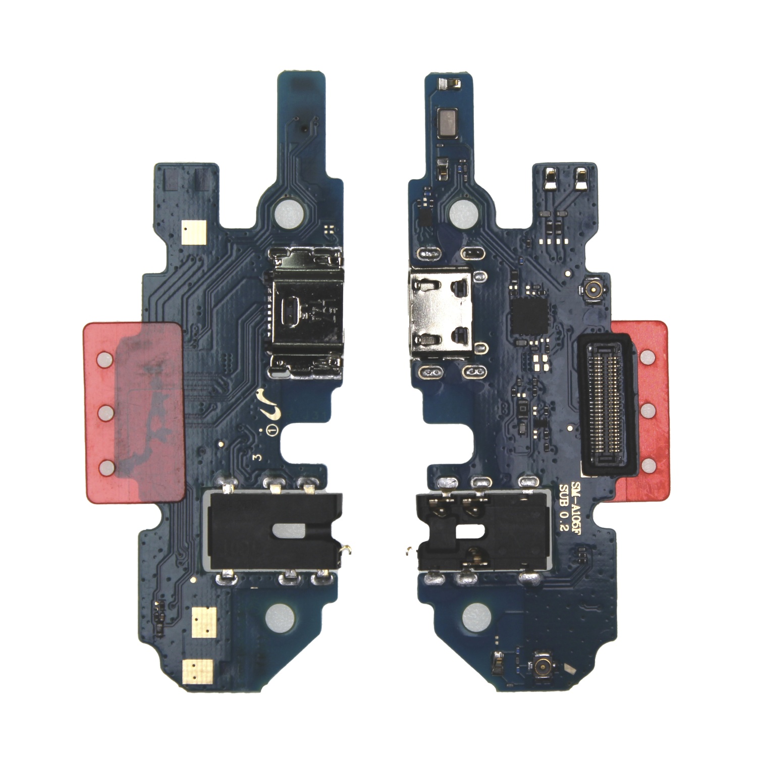 Шлейф Samsung A105F (A10) плата на системный разъем/разъем гарнитуры/микрофон - Премиум